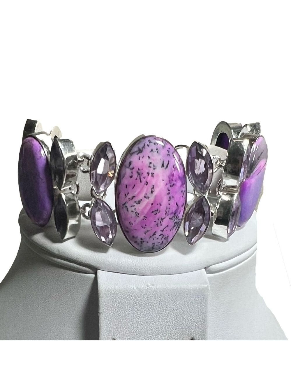 Pink Purple Dendite Opal 925 Large Gemstone Bracelet